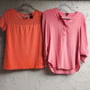 Lot of 2 Ann Taylor women's tunic tops blouses silk size small coral pink